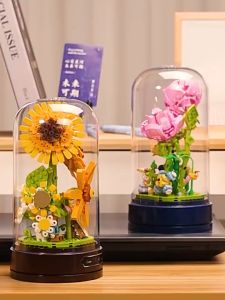 Building blocks bouquet sunflower hibiscus rose music box flower workshop teachers day gift