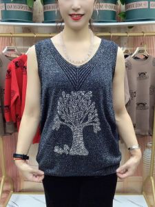 Áo Ba Lỗ Ren Thời Trang Không Đường May Hình Cây Phong Báu Áo Ba Lỗ Mùa Hè Cho Phụ Nữ Trung Niên Áo Ba Lỗ Cổ Tròn Rộng Rãi