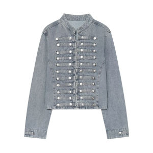 Guobioziy 2026 Autumn New Womens Denim Jacket Stand Collar Multi‑Button Decor Slim Short Fashion Outerwear