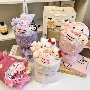 ZEEMIN Halloween Christmas Sanrio Bouquet Hello Kitty Cartoon Cute Plush Doll Flower Cartoon Cinnamoroll Kuromi My Melody Flower Girl&Child Holiday Gifts