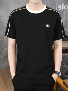 HENGYUANXIANG | Hengyuanxiang Mens Summer New Short Sleeve T-shirt Fashionable Thin Breathable Round Neck Modern Style Cotton Polyester Blend