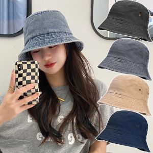 Korean vintage washed cowboy fisherman hat couples fashion bucket hat for men women breathable solid color beach hat
