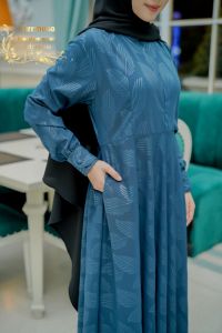 Gamis hermosa motif daun warna tosca - pakaian muslimah syari ukuran 4 meter - gamis tosca premium