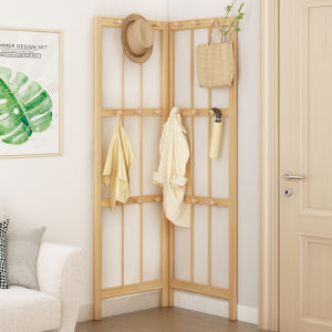Corner Floor Standing Multi-Functional Simple Bag Hanging Rack Space Saving Clothes Hanger for Bedroom Home Use Wooden Craft