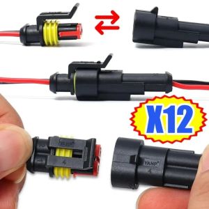 【Pphha】12Pcs Car Wire Waterproof Connector 2-pin Motorcycle Scooter Marine Male Female Electrical Connector Plug Auto Accessories
