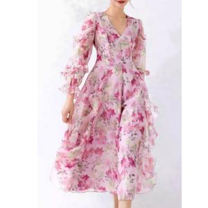 ●ECLAIRE● 003 Dress Midi Vneck Ruffle Flowy Motif Floral Flower Bunga Pesta Kondangan Korea Javelin Premium 91933