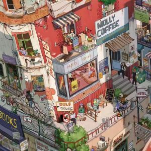 JIANQI Plus Size Small Town Library Miniature Scene 3D Landscaping Stickers Visual Stacking Stickers Christmas Gift for Children