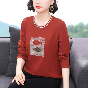 Elegant Long Sleeve T-Shirt for Middle-Aged Women Fashionable Base Layer Shirt Cotton Polyester Blend Comfortable Mom Clothes