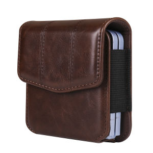 Business OL Style Mobile Phone Waist Bag Foldable Screen Design Leather Pouch for Samsung ZFlip7 Huawei P50 Honor Motor