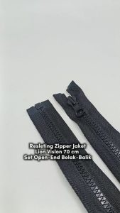 Resleting Zipper Jaket Bolak Balik Merek Lion 70 cm Atau 28 inch Hitam Model Set Open End Buka Lepas Type Gigi Vislon Harga Per Biji