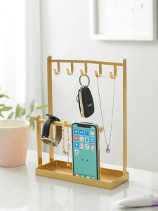 Iron Art Jewelry Display Stand Necklace Watch Earring Holder Desktop Hook Entryway Key Rack Home Organization Storage Shelf