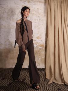 Zhu Shou Casual Straight Leg Pants Drapey Stretchy Office Wear Long Trousers Slimming Effect Four Season Nylon Spandex