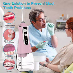 Portable Cordless Oral Irrigator Water Dental Flosser IPX7 Waterproof Oral Irrigator with 5 Modes 7 Jet Nozzles Teeth Cleaner for Brace Bridges Care 300ML Water Tank for Home Travel