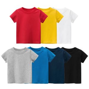 Kids High Quality Cotton Plain Solid Top Tees Short Sleeve Casual T-Shirts for Boys Girls 1-9 Years Old