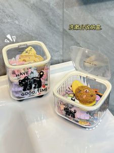 Bathroom Vanity Organizer Box Cosmetic Toiletries Storage Solution Rectangular Transparent Cover Dustproof Home Storage