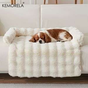 Thickened Warm Imitation Rabbit Fur Dog Bed Luxury Plush Pet Mattress with Pillow Scratch-Resistant Anti-Slip for Medium Dogs