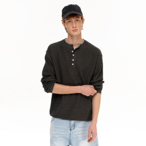 MADWITCH | Henry Neck Waffle Knit T-Shirt Loose Casual