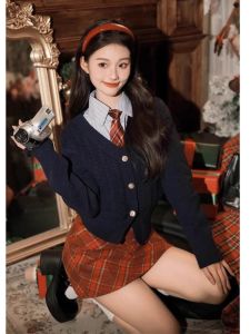 New Years Day Christmas Atmosphere Costume Set Korean Drama Female Lead Clothing A-Line Skirt High Waist Long Sleeve Dress