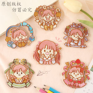 Adorable Cartoon Girl Embroidery Patch Self-Adhesive Decorative Patch for Clothes Patches Pants Bags DIY Sewing Accessories