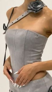 LSOUL Haper Set ชุดเสื้อคอร์เซ็ทผูกแบบไขว้พร้อมเครื่องประดับ + กระโปรงจับจีบสไตล์ Y2K