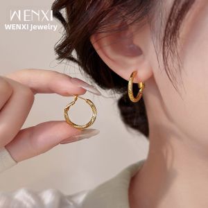 WENXI | Trendy High-End Design Small Batch Hoop Earrings Gold Herringbone