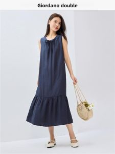 Gentlewoman Style Vacation Theme Ruffle Hem round Neck Vest Dress Womens New Model Danluo Skirt Soft Fabric No Sleeve