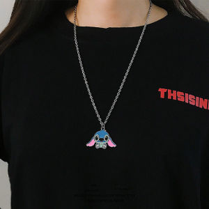 Bandai | Cartoon Lilo Stitchss Necklace Modeling Metal Necklace Anime Characters Stitch Kawaii Hip Hop Keyring Birthday Christmas Gifts