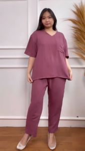 Mihar store / COD 1323 - Setelan wanita blouse oversize dan celana panjang airflow premium crinkle / One set perempuan anti kusut polos homewear adem sehari-hari