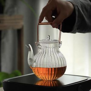 Glass Tea Pot Set with Handle And Filter for Brewing Chrysanthemum Flower Tea Simple New Chinese Style Heat Resistant Glass