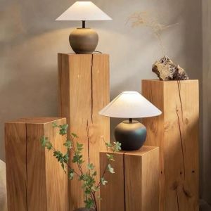 Nordic Minimalist Vintage Log Entrance Decorative Sculpture Art Base Heightening Solid Wood Stump Tree Root Carving Square