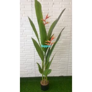 Pohon Plastik Daun Pisangan Heliconia Bird Of Paradise T165 Latex Artificial Pot Dasar Hitam Pajangan Hiasan Dekorasi Rumah Ruangan