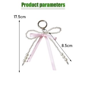 Sweet Pearl Bow Ribbon Keychain Women Bowknot Backpack Key Ring Charm Ornament Bags Pendants Handmade Jewelry Gifts Ins Fashion Alloy Pearl Bow Key Ring Star Heart Ribbon Beaded Keychain Korean Style Bag Accessories Y2k Bag Pendant Girls