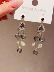 Elegant Long Waterdrop Crystal Earrings Womens Fashion Luxury Stylish Drop Earrings Alloy Silver Gold Plated Korean Style