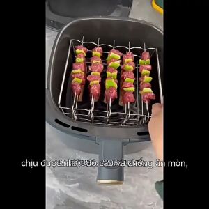 Giá Nướng Thịt Xiên Cho Nồi Chiên Không Dầu 3 Tầng 15 Cây Xiên Inox 304