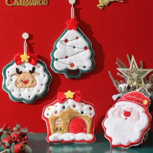 2PCS Merry Christmas Hand Towel Microfiber Super Absorbent Coral Velvet Kitchen Bathroom Wipes Cute Cartoon Hanging Wipe