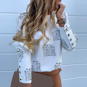 Simple Printed Long-Sleeved Shirt for Women Street Style Loose Fit Polyester Fiber Spring Summer Casual Shirt