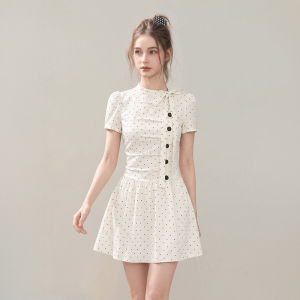 KBVVR | White Polka Dot Waist-Accentuated A-Line Dress