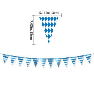 Oktoberfest Bavarian Blue White Checkered Pennant Banner German Beer Festival Party Garland Bunting for Home Garden Bar Decor