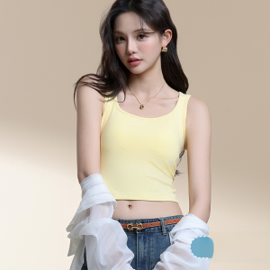 miiow | Cat Lady Wide Shoulder Short Tank Top Strap Women Outdoor Summer Cover Side Breast Integrated Chest Pad Fixed Cup Belly Baring Beautiful Back