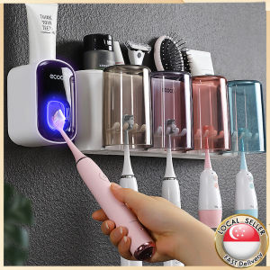 🇸🇬Wall Mount Toothbrush Holder with Cups and Storagebox & Automatic Toothpaste Squeezer Dispenser Electric toothbrush holders