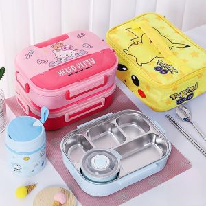 กล่องอาหารกลางวันสแตนเลส 316 หุ้มฉนวน น่ารัก การ์ตูน ชามแบ่งพร้อมชามซุปกล่องอาหารแบบพกพาสําหรับนักเรียนและพนักงานออฟฟิศ