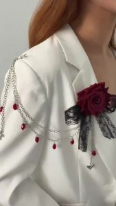 Ingemark | Ingemark Gothic Big Red Rose Flower Brooches for Women Vintage Crystal Bat Cross Pendant Brooch Halloween Pin Clip Accessories