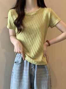 Fashionable Short Sleeve T-Shirt Womens Summer Wear Slim Fit Stylish Shoulder Length round Neck Korean Style Polyester Cotton Blend