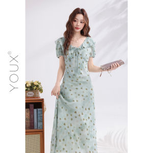 YOUXIANG | Đầm Hẹp Hơi Mùa Hè In Hình Trái Tim Xanh