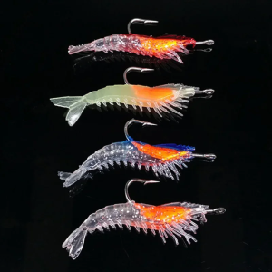 4pcs Biomimetic Shrimp with Hook with Nightlight Style Wrapped Lead Shrimp Shape Soft Bait Fake Bait for Sea Fishing