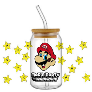 Miniso New Design Superstar Mario Game Series Decal Stickers Waterproof UV DTF Cup Mug DIY 3D Wrap For 16oz uvdtf Libbey Glass