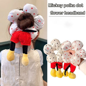 มัดหัวแบบโดนัทมัดผมยางรัดผมผู้หญิงหญิงสาวลูกบอลน่ารักยางรัดผมลายจุดแบบตลกที่มัดหัวแบบการ์ตูน Mickey Mouse
