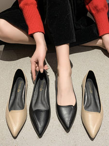 Comfortable Flat Work Shoes Womens Retro All-Match Four Seasons Pointed Toe Low Cut Soft Bottom Fashionable Casual Shoes