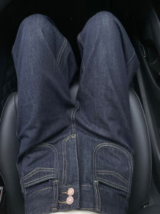 American Retro Dark Blue Denim Female Fall plus Size Plus Size Ladies High Waist Loose Slimming and Wide Leg Draggle-Tail Straight Trousers