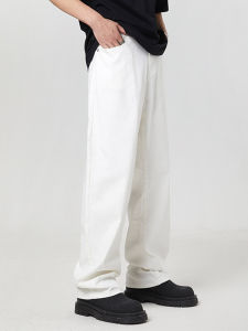 กางเกงยีนส์ทรงตรงสีขาว American Cleanfit ทรงหลวม ทรงหลวม กางเกงขายาวทรงหลวมสำหรับผู้ชายและผู้หญิง กางเกงยีนส์ทรงหลวมสำหรับใส่ไปเที่ยวในเมือง